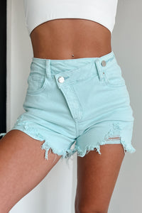 Cecile High Rise Cross-Waist Denim Risen Shorts (Mint) - NanaMacs