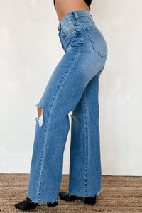 Calder High Rise Distressed Wide Leg Jeans (Medium Stone) - NanaMacs