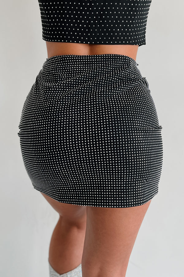 Glam Squad Rhinestone Mini Skirt (Black) - NanaMacs