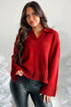 Grounded In Gratitude Oversized Collared Sweater (Burgundy) - NanaMacs