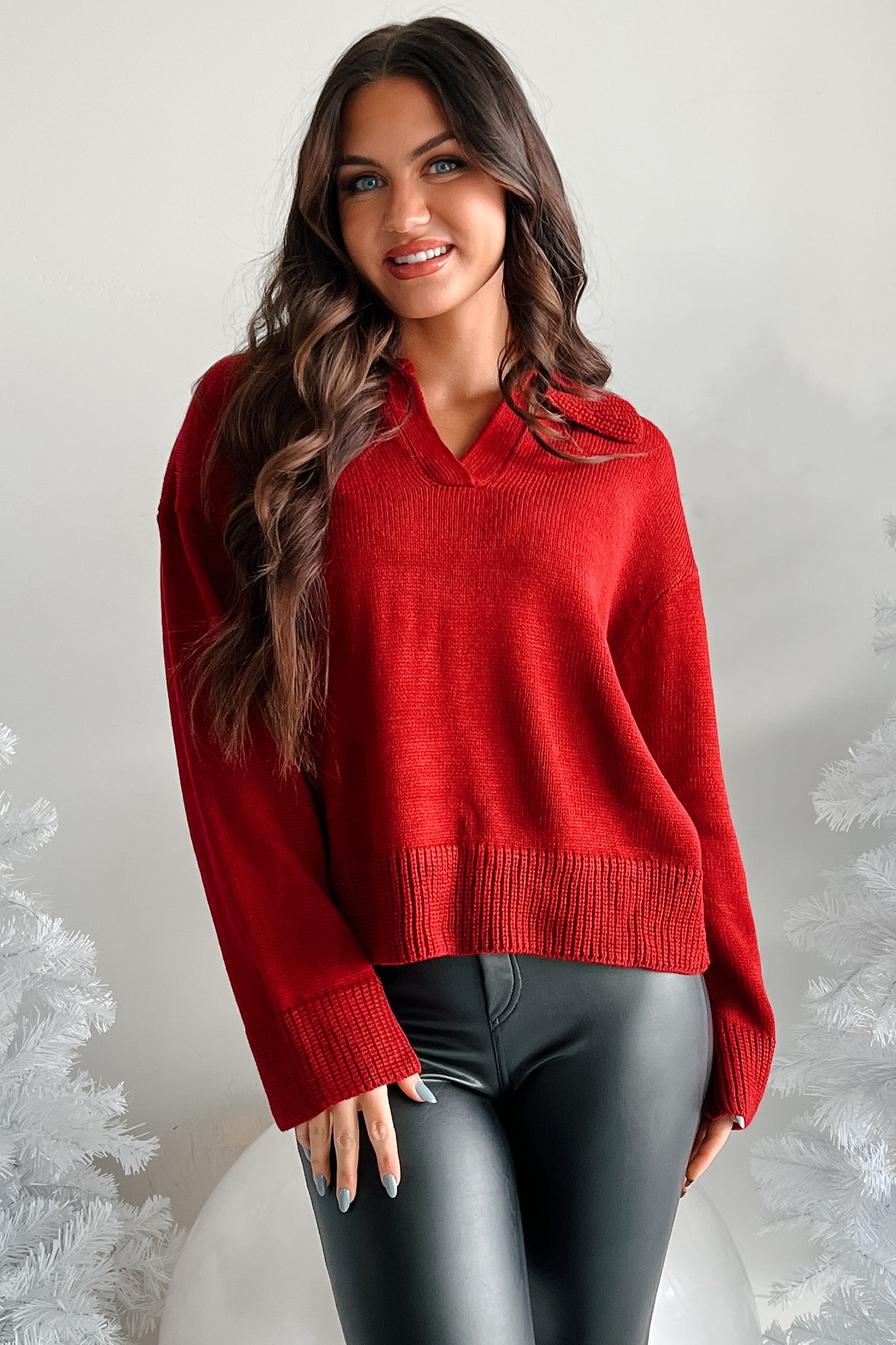 Grounded In Gratitude Oversized Collared Sweater (Burgundy) - NanaMacs