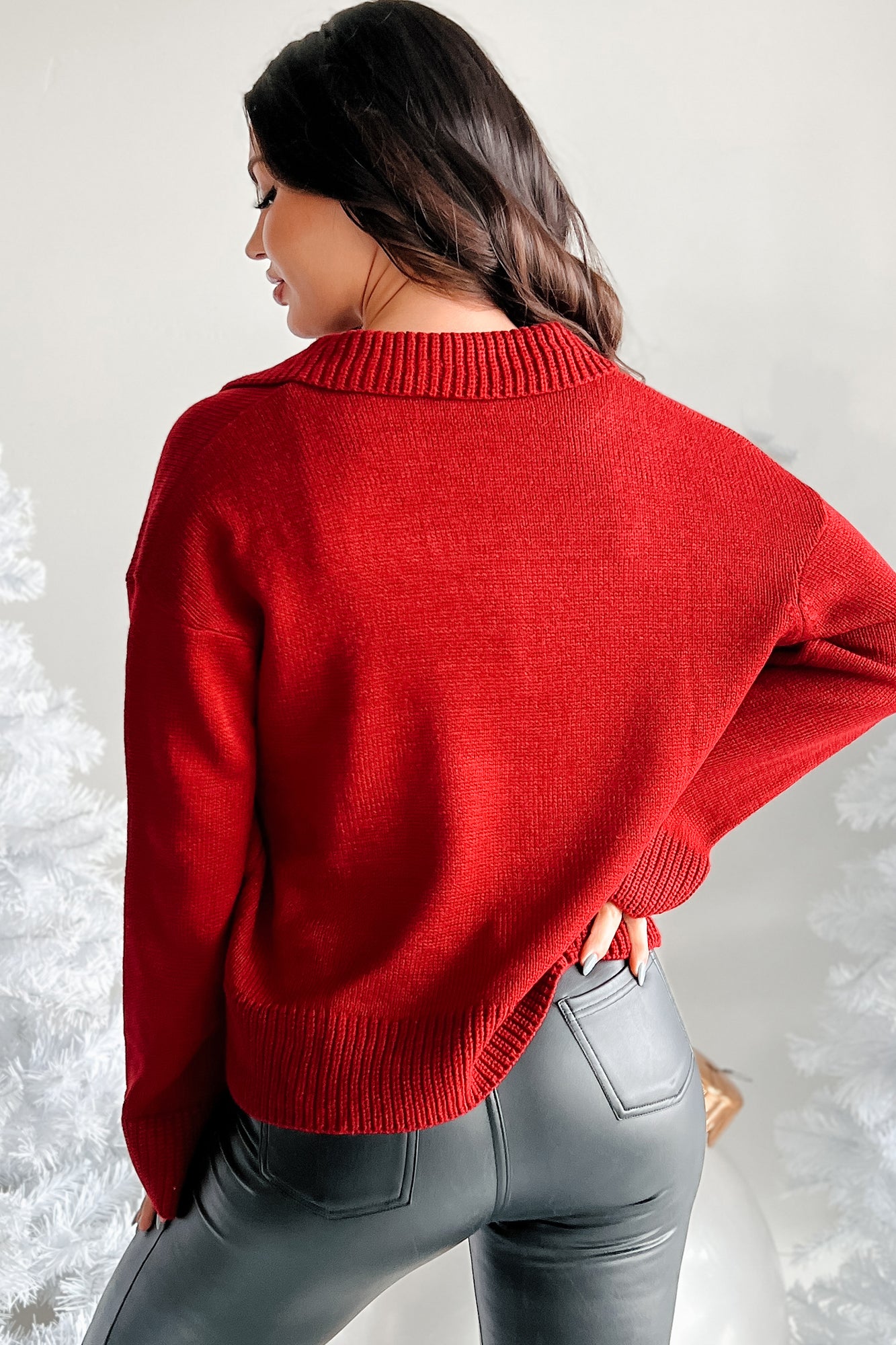 Grounded In Gratitude Oversized Collared Sweater (Burgundy) - NanaMacs