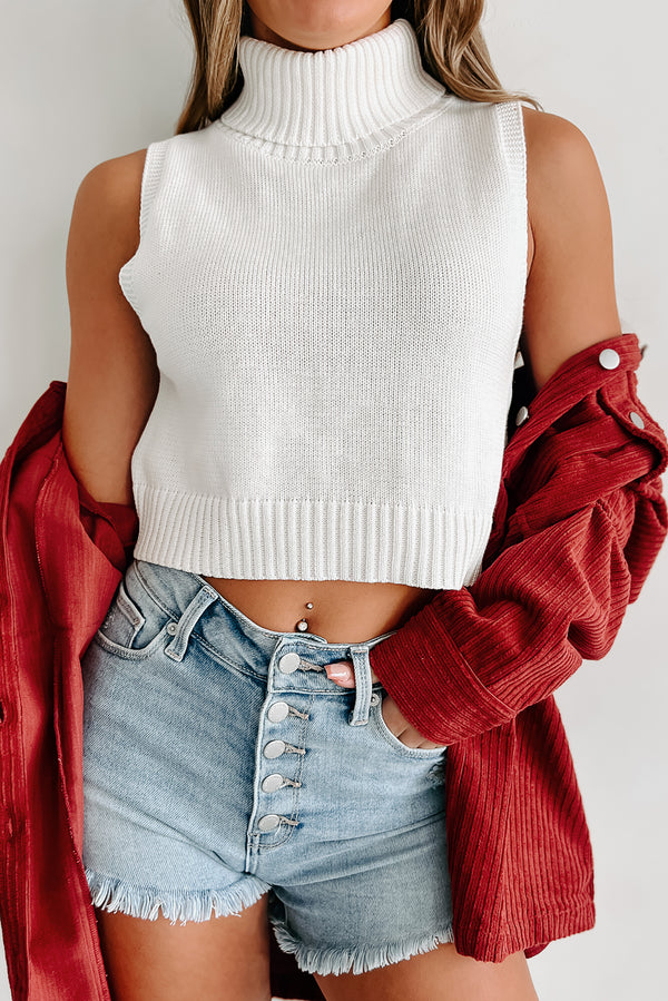 Here's My Advice Turtleneck Sweater Tank (White) - NanaMacs