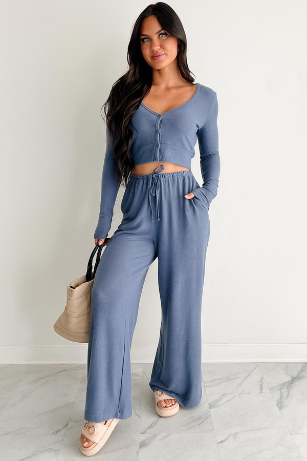 Chasing Calm Relaxed Wide Leg Pants (Dusty Navy) - NanaMacs