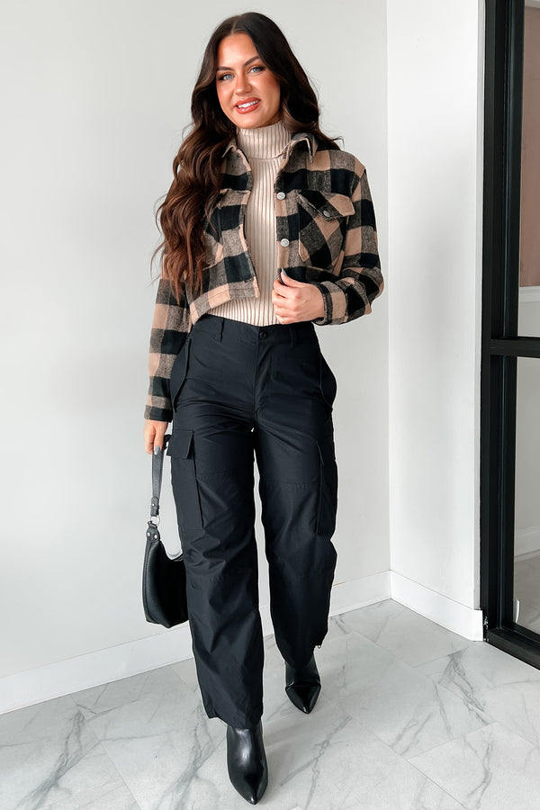 Autumn Aesthetic Plaid Crop Jacket (Camel) - NanaMacs