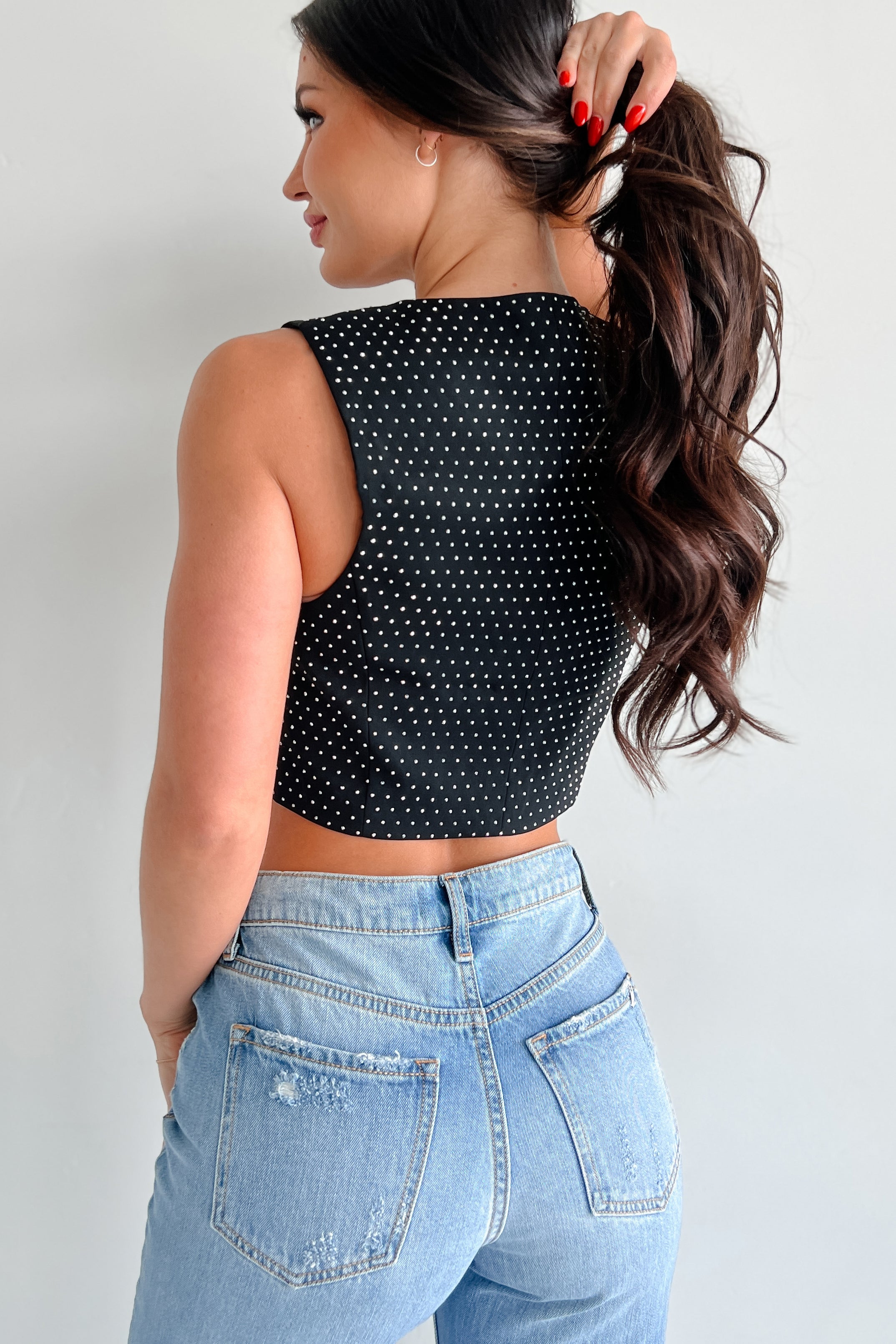 Flirting With Fabulous Rhinestone Vest Top (Black) - NanaMacs