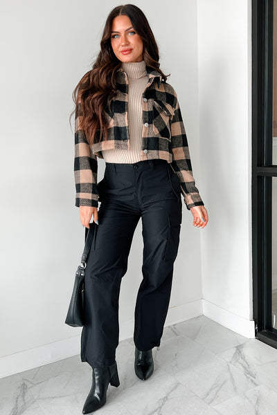 Autumn Aesthetic Plaid Crop Jacket (Camel) - NanaMacs