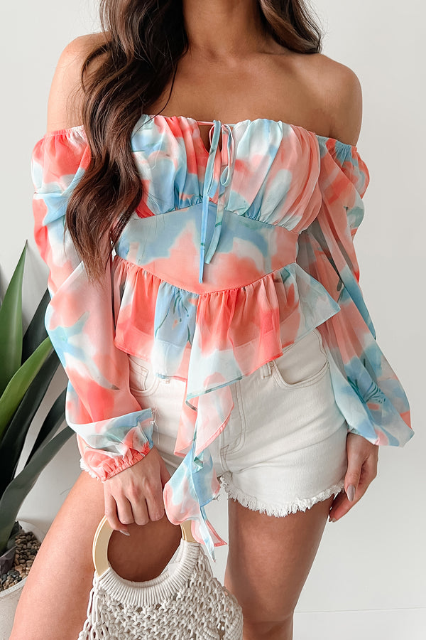 Radiate Good Vibes Pastel Tie-Dye Ruffled Top (Orange Combo)