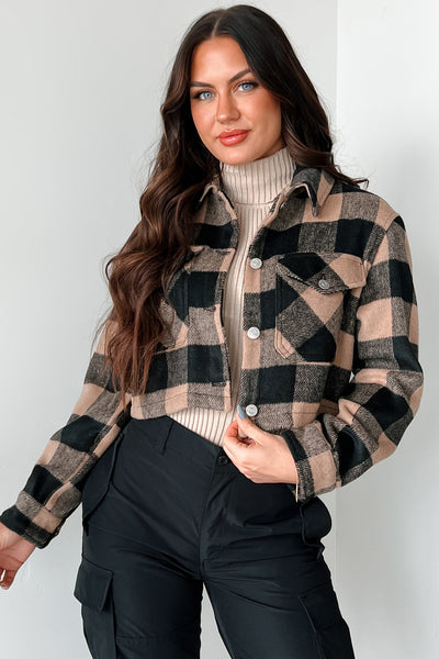 Autumn Aesthetic Plaid Crop Jacket (Camel) - NanaMacs