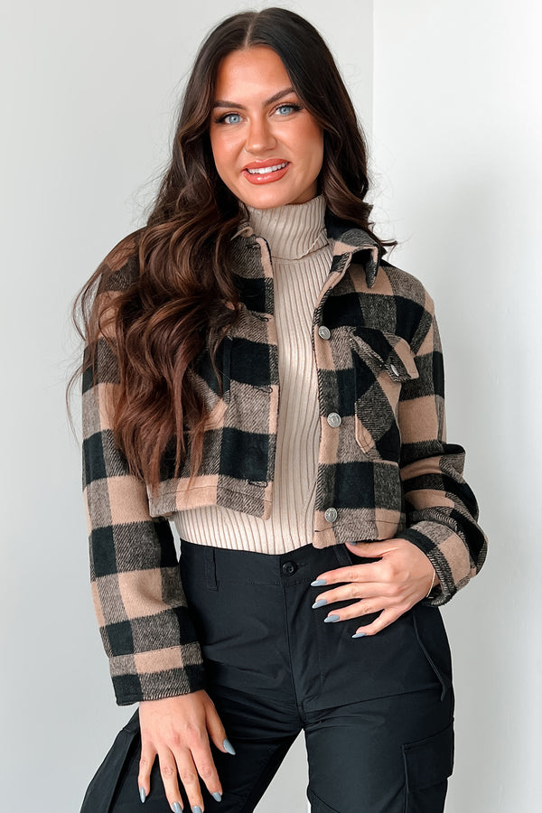 Autumn Aesthetic Plaid Crop Jacket (Camel) - NanaMacs