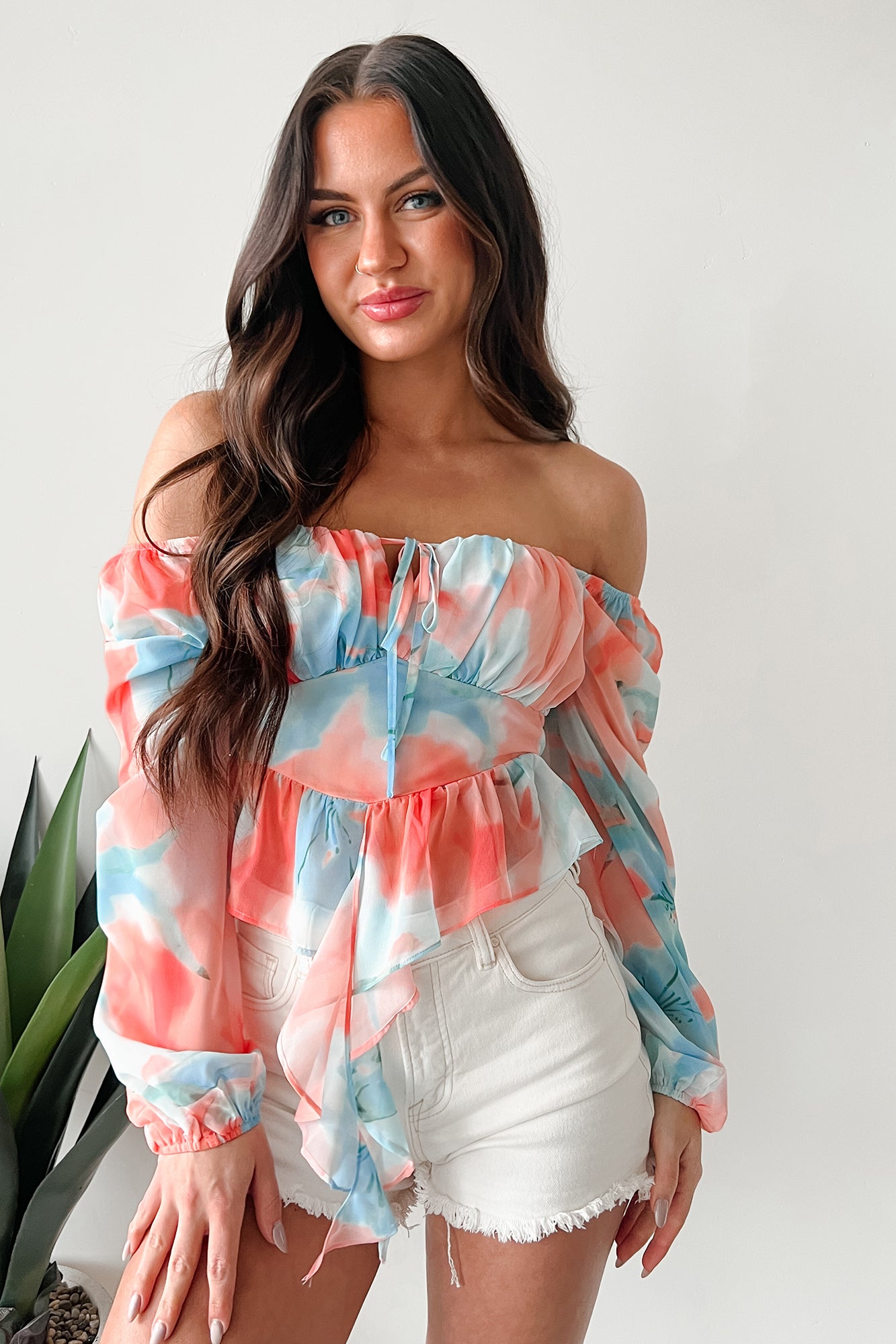 Radiate Good Vibes Pastel Tie-Dye Ruffled Top (Orange Combo) - NanaMacs