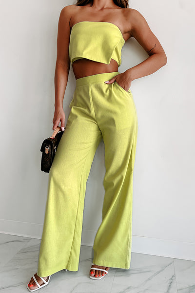 Learn As You Go Linen Crop Top & Pant Set (Lime) - NanaMacs