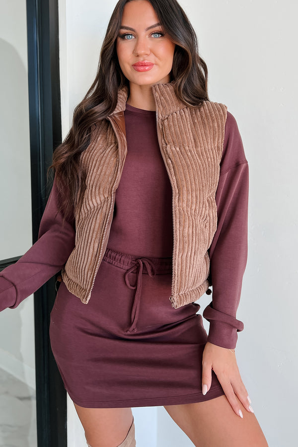 Enjoying Fall Corded Puffer Vest (Chocolate) - NanaMacs