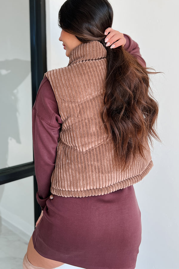 Enjoying Fall Corded Puffer Vest (Chocolate) - NanaMacs