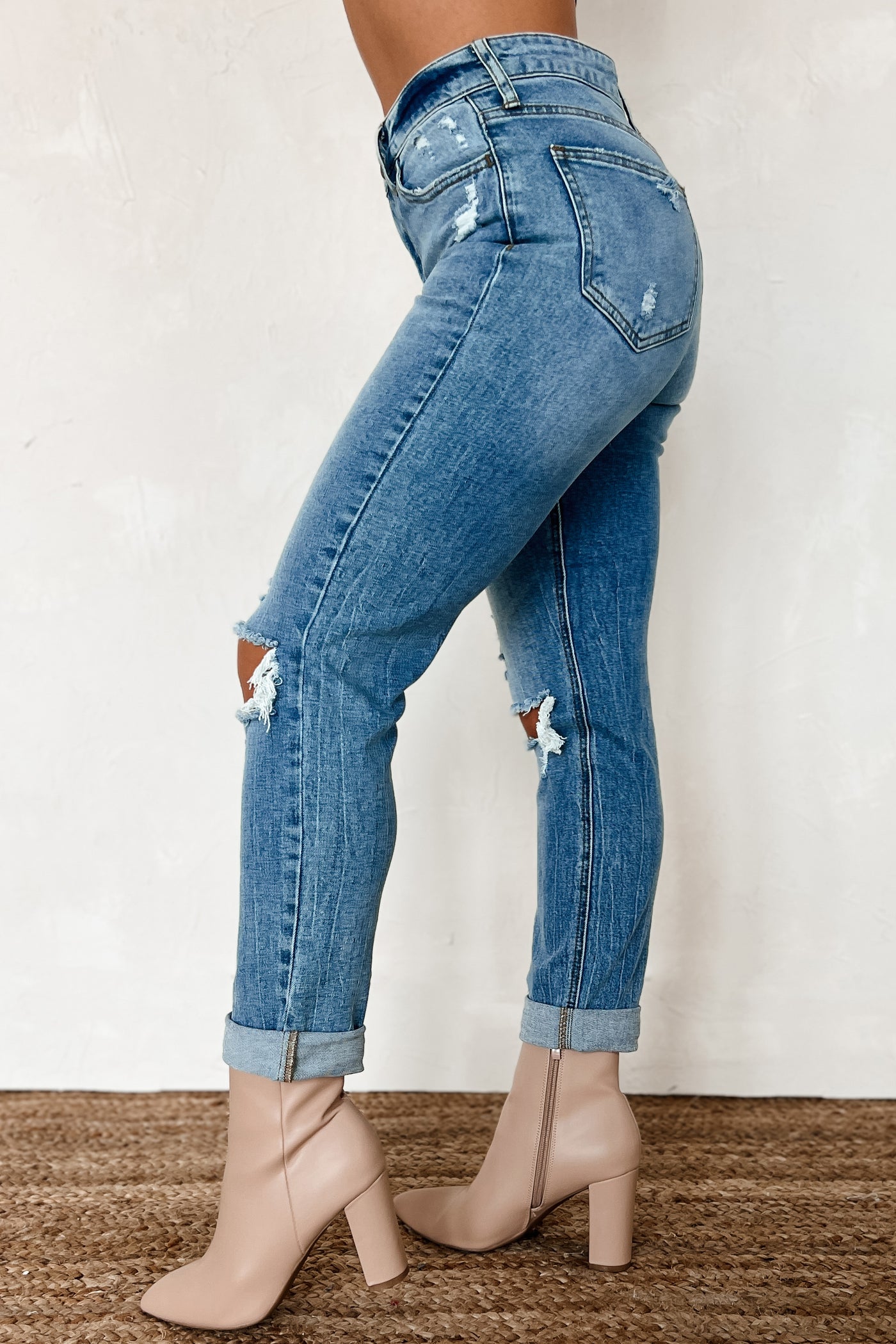 Barry High Rise Distressed Boyfriend Jeans (Medium Denim) - NanaMacs