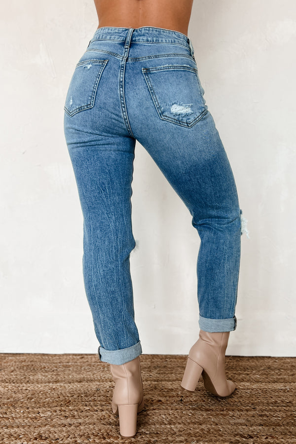 Barry High Rise Distressed Boyfriend Jeans (Medium Denim) - NanaMacs