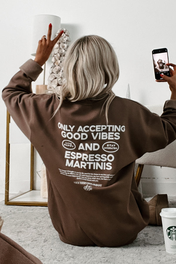 "Good Vibes And Espresso" Graphic Sweatshirt (Brown) - NanaMacs