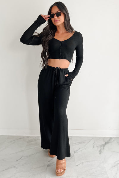 All Your Love Button Detail Long Sleeve Top (Black) - NanaMacs