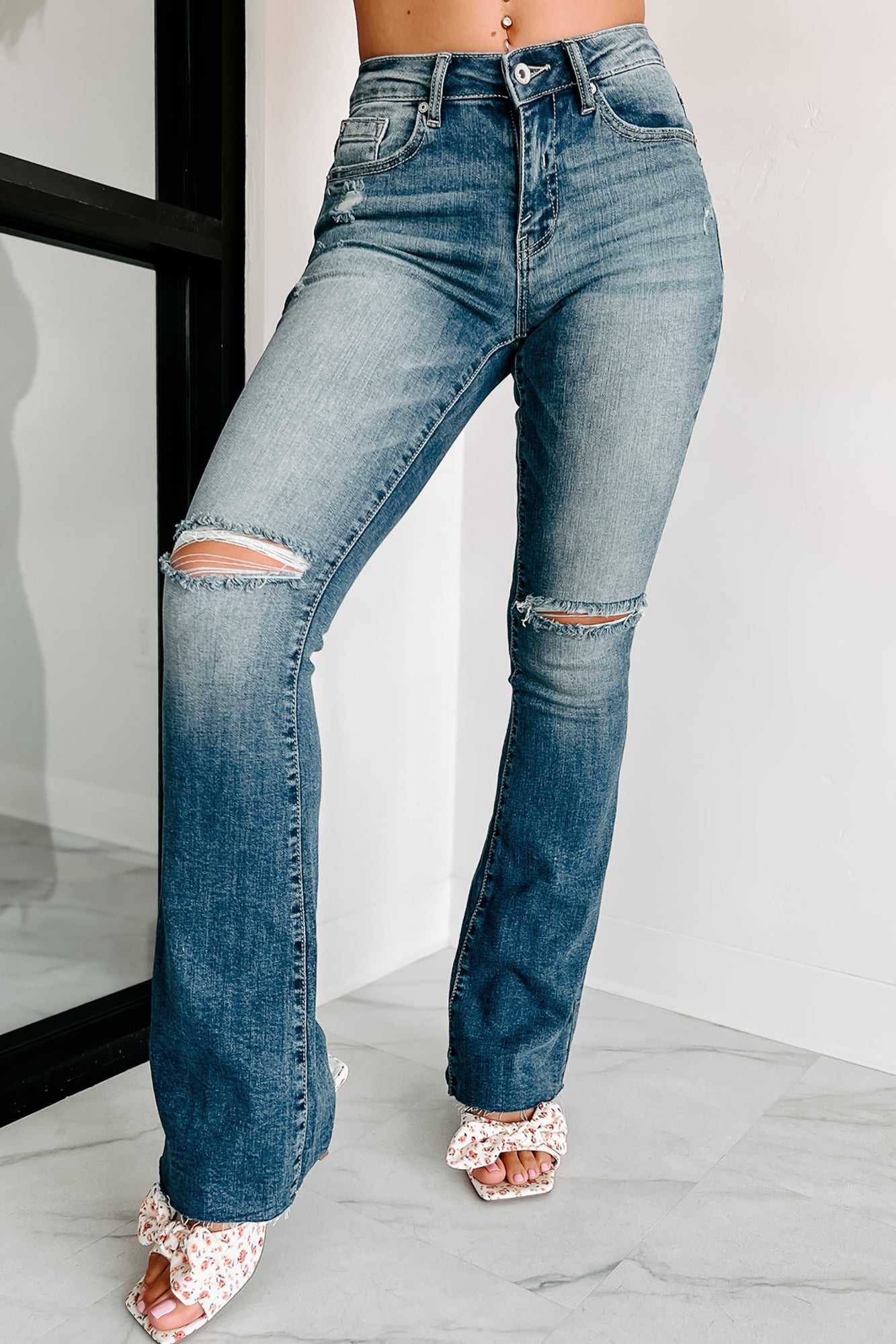 Ember Mid-Rise Distressed Bootcut Jeans (Medium) - NanaMacs