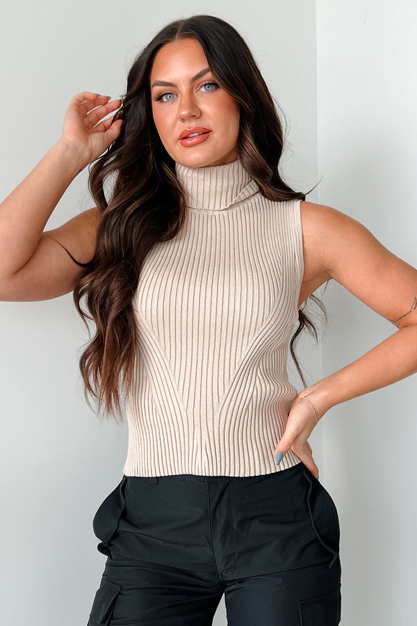 Chic Perspective Turtleneck Sweater Tank (Taupe) - NanaMacs