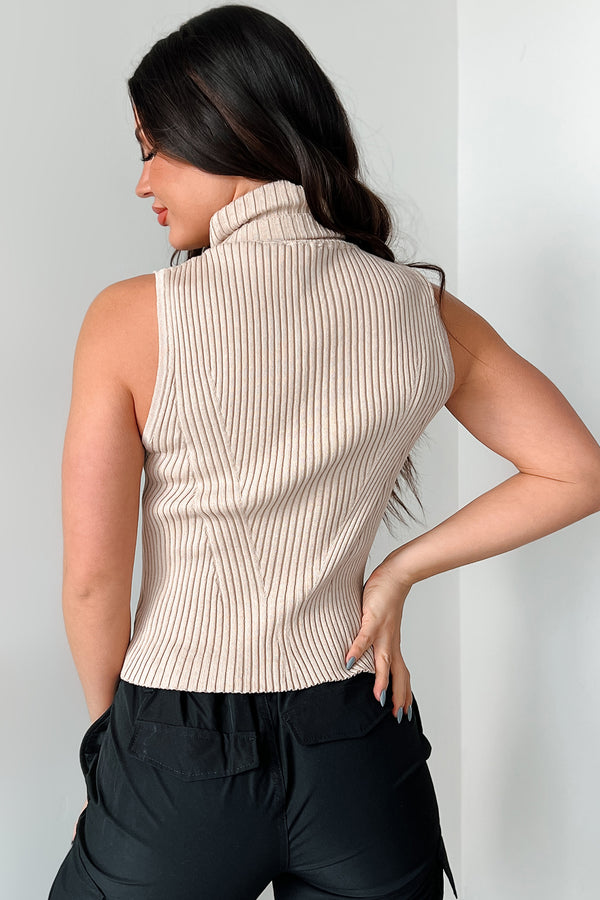 Chic Perspective Turtleneck Sweater Tank (Taupe) - NanaMacs