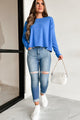 Doorbuster Happier Times Ribbed Dolman Sleeve Top (Ocean Blue) - NanaMacs