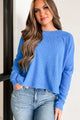 Doorbuster Happier Times Ribbed Dolman Sleeve Top (Ocean Blue) - NanaMacs