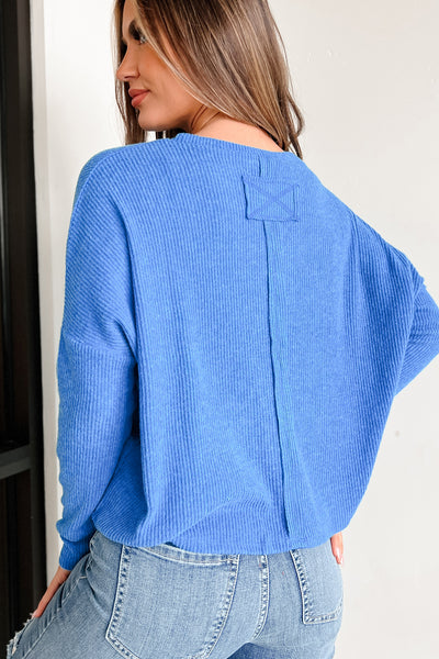 Doorbuster Happier Times Ribbed Dolman Sleeve Top (Ocean Blue) - NanaMacs