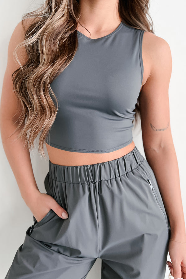 Strong Finish Crop Top & Jogger Set (Charcoal) - NanaMacs