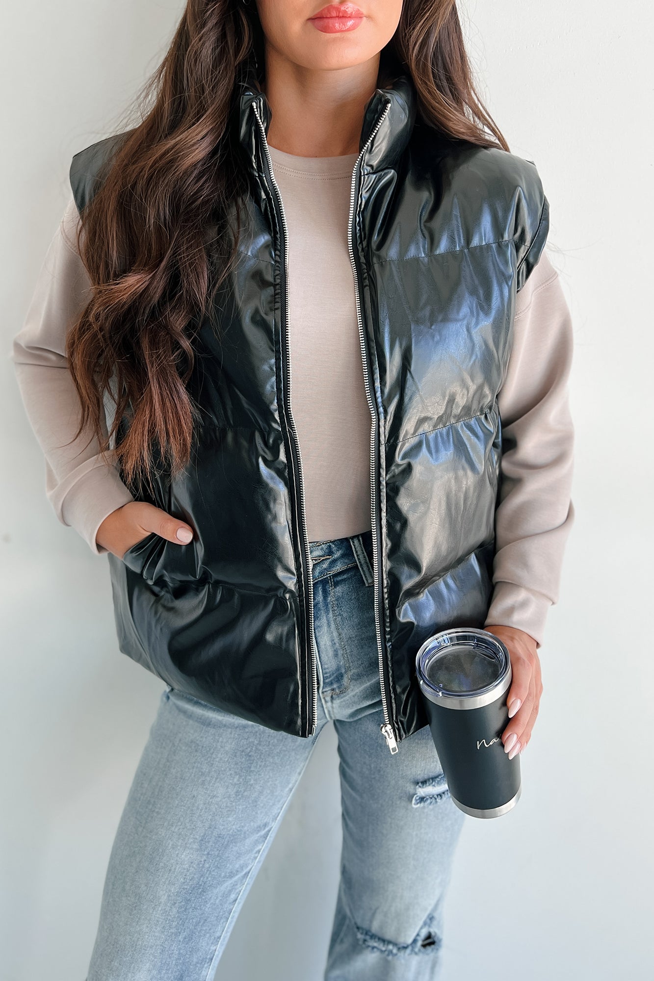 Put You In Your Place Patent Leather Puffer Vest (Black) · NanaMacs