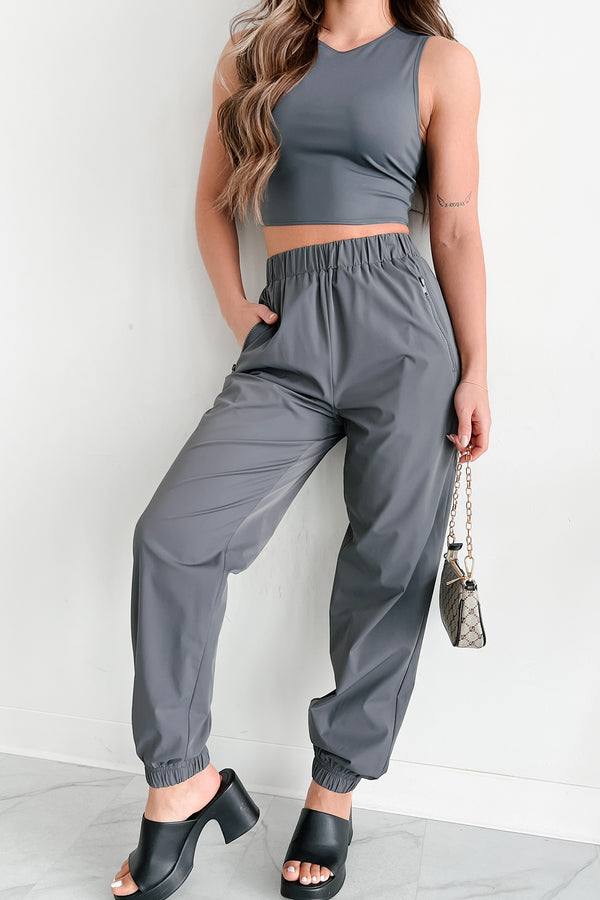 Strong Finish Crop Top & Jogger Set (Charcoal) - NanaMacs