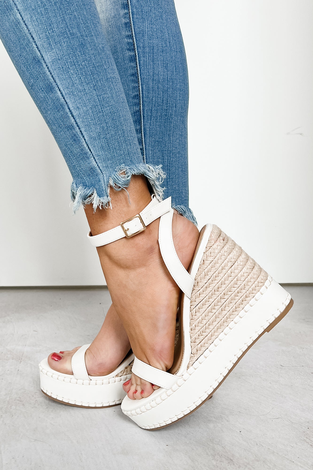 Lowen Espadrille Platform Wedge Sandals (White) - NanaMacs