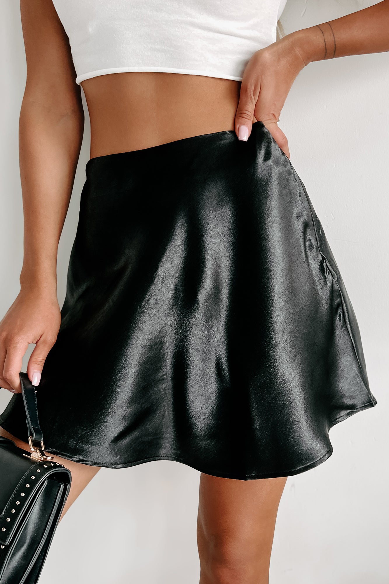 Mystic Dreams Satin Mini Skirt (Black) - NanaMacs