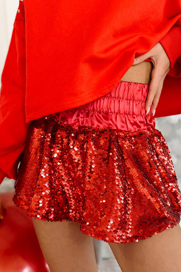 Party Phase Smocked Waist Sequin Skort (Red) - NanaMacs