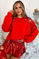 Holiday Wishes Sequin Ornament Sweatshirt (Red) - NanaMacs