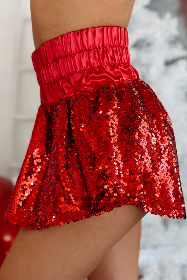 Party Phase Smocked Waist Sequin Skort (Red) - NanaMacs