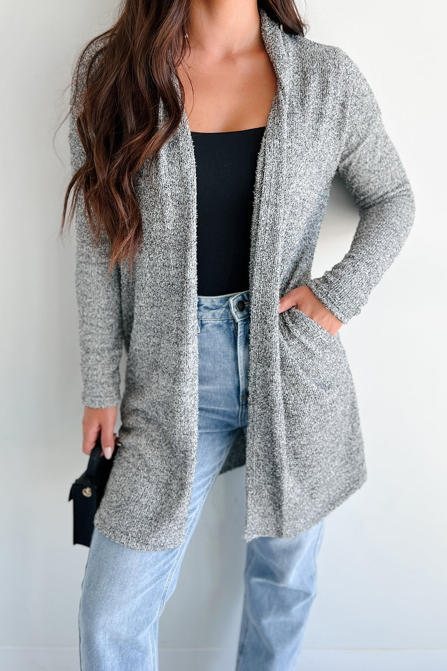 Snuggly Sundays Textured Knit Cardigan (2 Tone Black) - NanaMacs