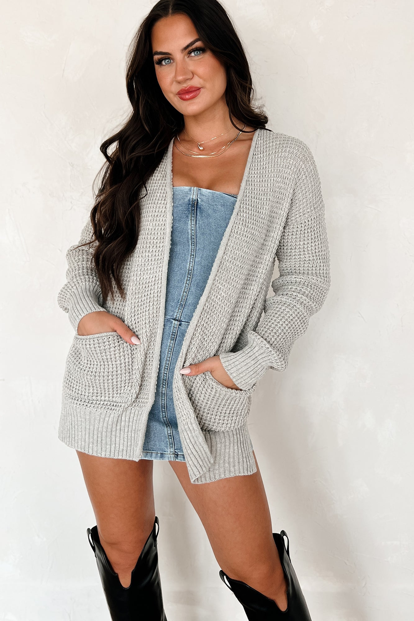 Cuddly Aesthetic Zenana Waffle Knit Cardigan (Heather Mocha) - NanaMacs