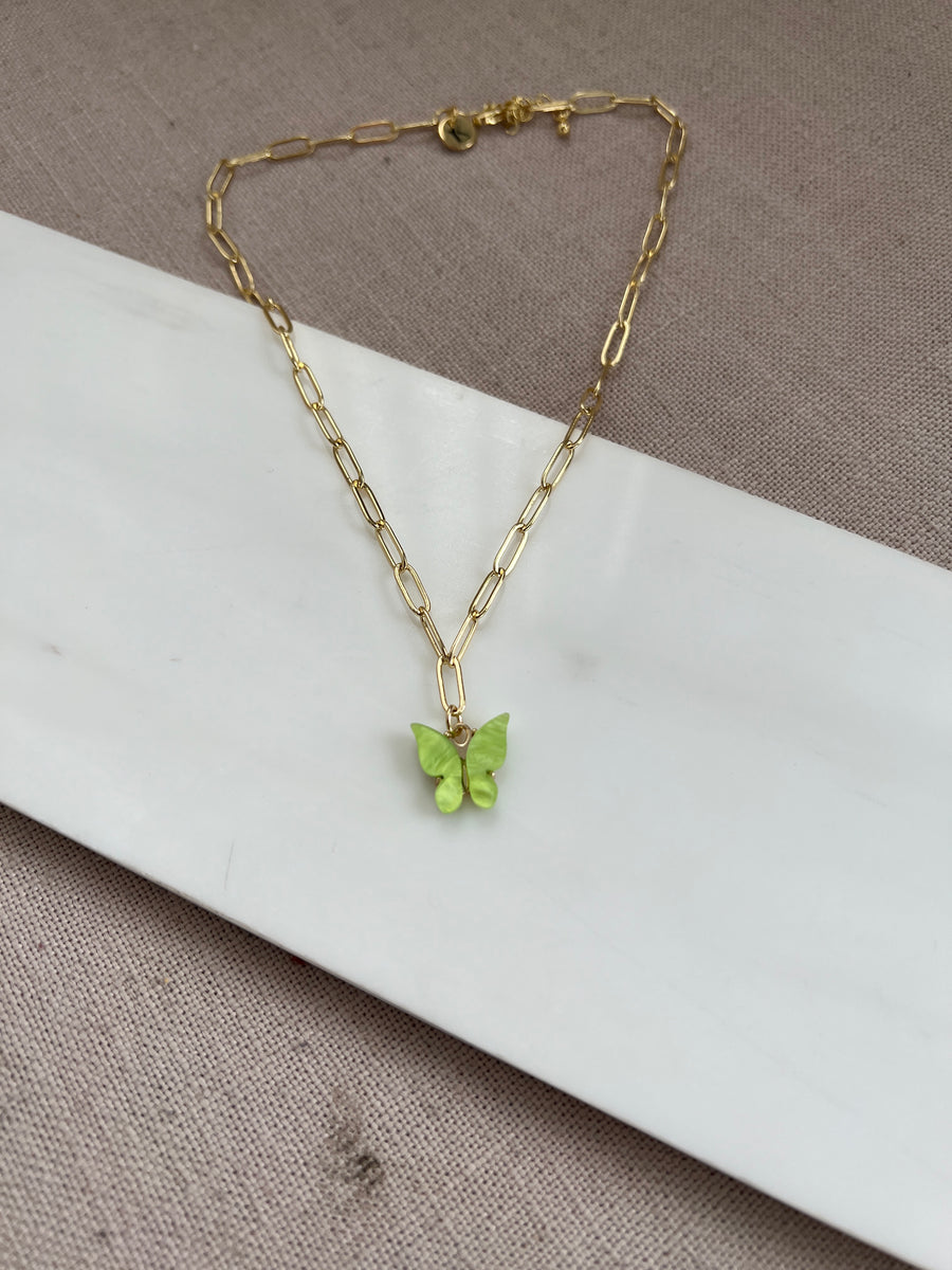 Flying Higher Butterfly Charm Necklace (Olive) - NanaMacs