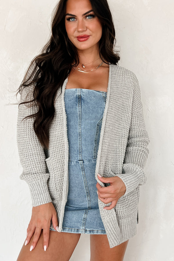 Cuddly Aesthetic Zenana Waffle Knit Cardigan (Heather Mocha) - NanaMacs