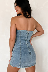 Odessa Strapless Denim Mini Dress (Denim) - NanaMacs