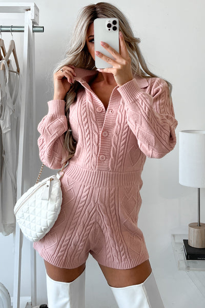 Wintry Dreams Cable Knit Romper (Light Pink) - NanaMacs