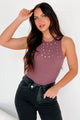 From Ordinary To Extraordinary Rhinestone Tank Bodysuit (Mulberry)