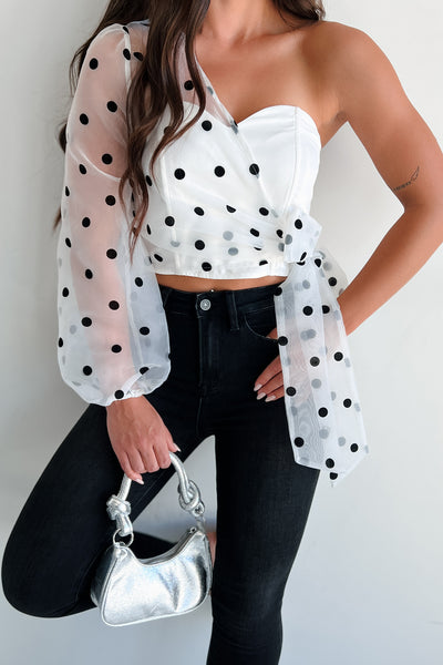 Left My Heart In Paris Asymmetric Polka Dot Top (Off White) - NanaMacs