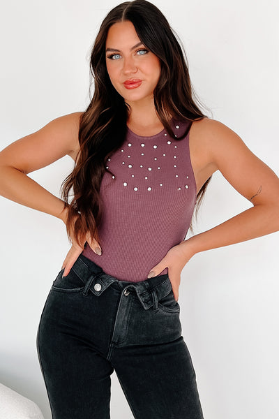 From Ordinary To Extraordinary Rhinestone Tank Bodysuit (Mulberry) - NanaMacs