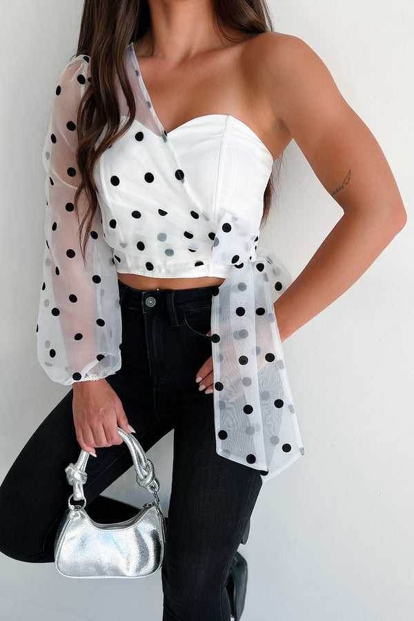 Left My Heart In Paris Asymmetric Polka Dot Top (Off White) - NanaMacs