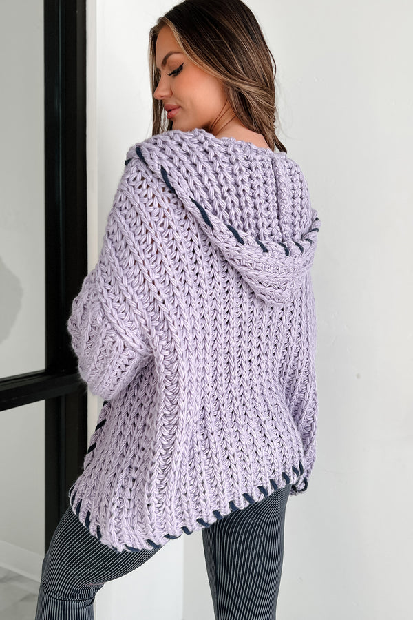 Warm Emotions Stitch Edged Chunky Knit Cardigan (Lilac) - NanaMacs