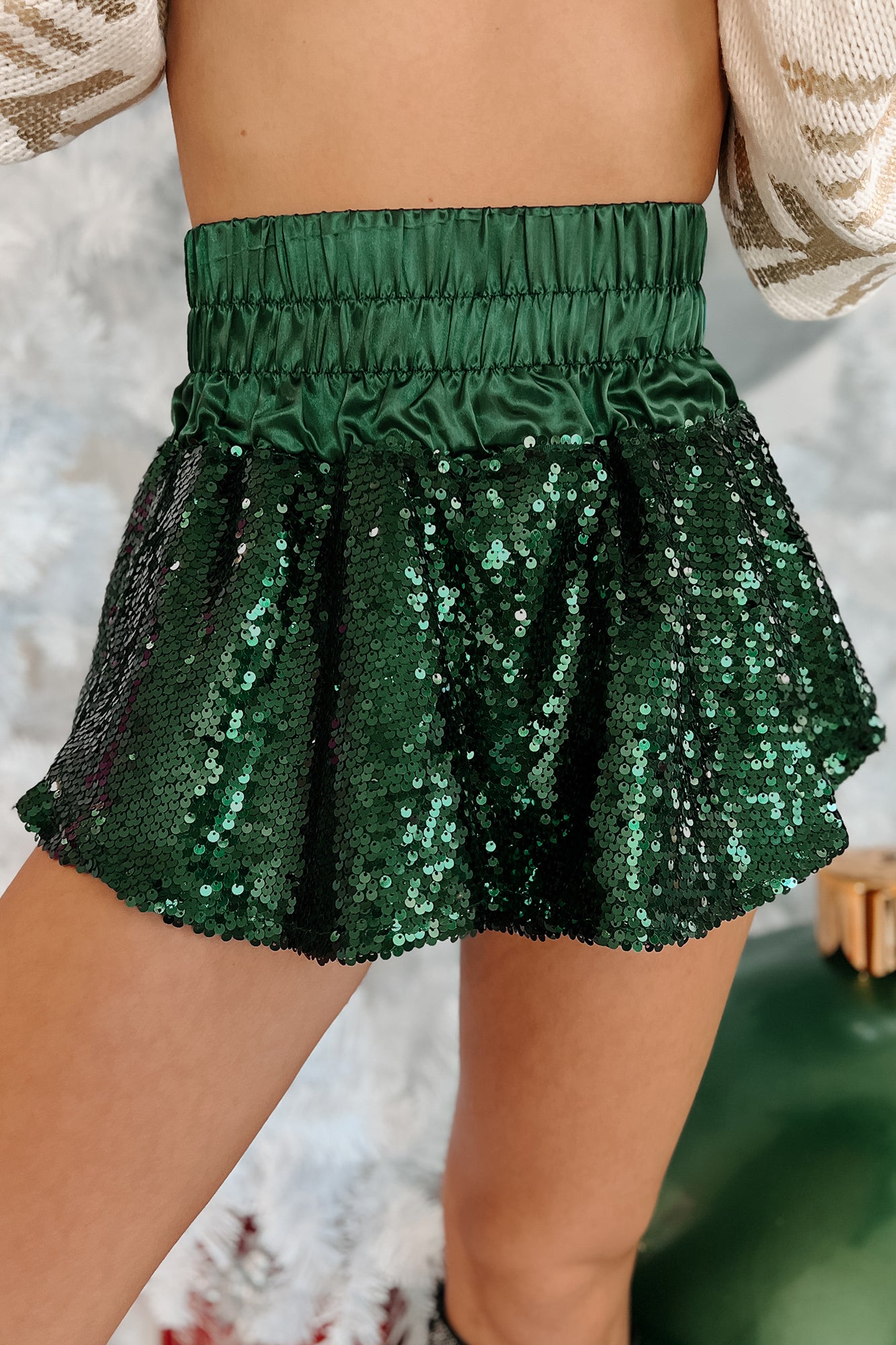 Party Phase Smocked Waist Sequin Skort (Green) - NanaMacs