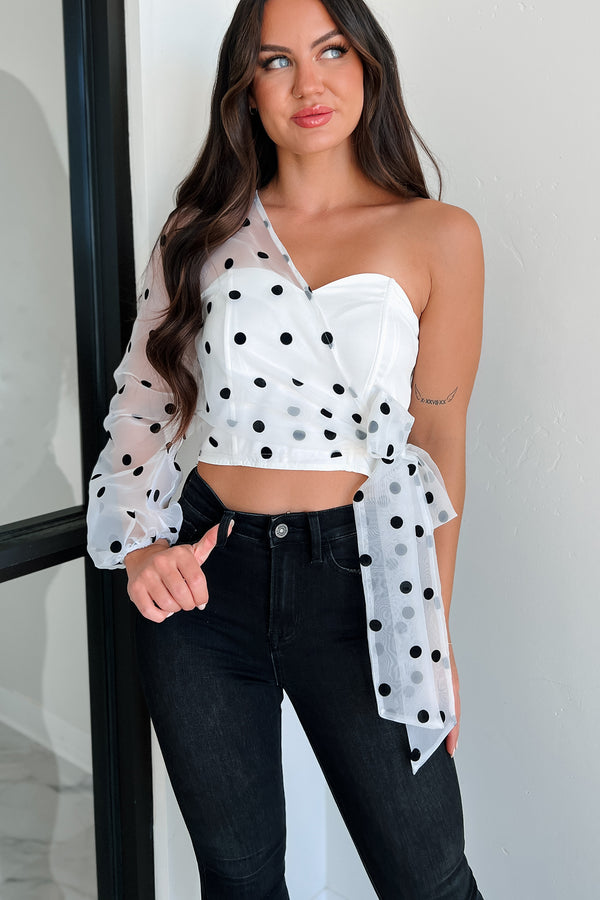 Left My Heart In Paris Asymmetric Polka Dot Top (Off White) - NanaMacs