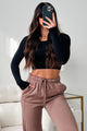 Aimless Exploration Long Sleeve Crop Top (Black) - NanaMacs